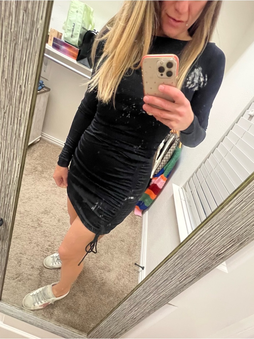 FARM Rio Black Long-Sleeve Ruched Mini Dress - Picture 9 of 10